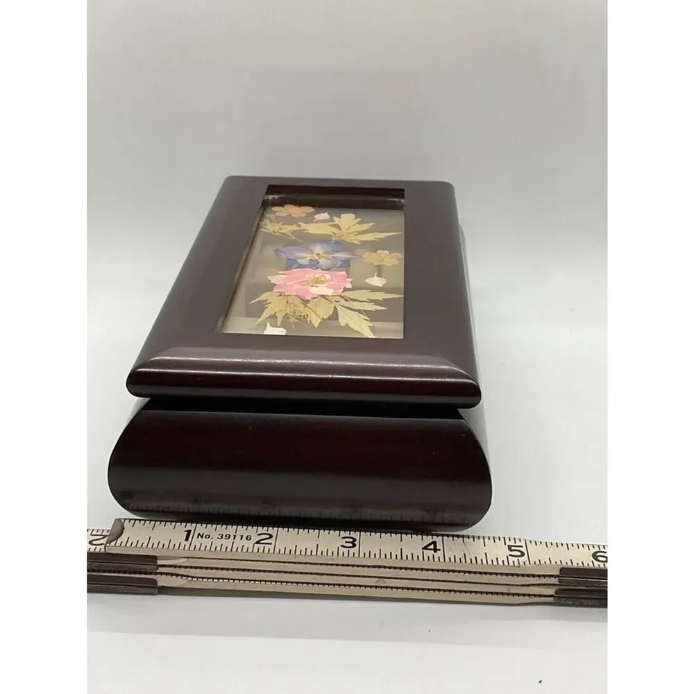 Vintage Bombay Company Floral Inlay Wooden Music Box - Plays Love story